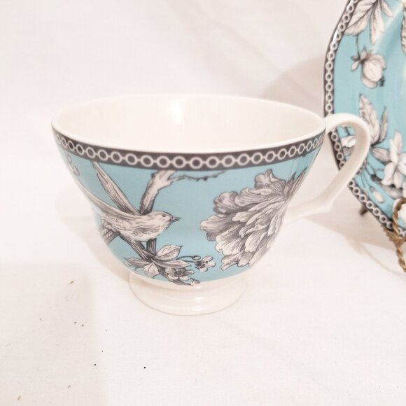 222Fifth Footed Tea Cup & Saucer Adelaide Turquoise - Picture 4 of 5